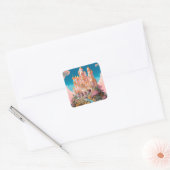 Sprookje Kasteel Roze Wit Goud Fantasy Kunst Vierkante Sticker (Envelop)