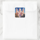 Sprookje Kasteel Roze Wit Goud Fantasy Kunst Vierkante Sticker (Tas)