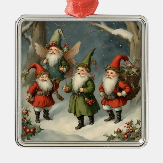  Sprookje Kerst Gnomen in het Bos Metalen Ornament (Voorkant)