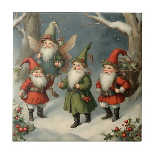  Sprookje Kerst Gnomen in het Bos Tegeltje (Voorkant)