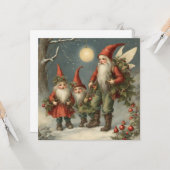 Sprookje Kerstmis Gnome Familie in Winterbos Kaart (Voorkant / Achterkant in situ)