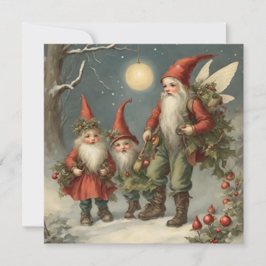 Sprookje Kerstmis Gnome Familie in Winterbos Kaart (Voorkant)