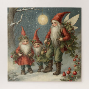 Sprookje Kerstmis Gnome Familie in Winterbos Legpuzzel