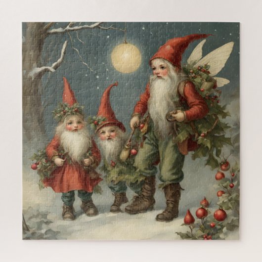 Sprookje Kerstmis Gnome Familie in Winterbos Legpuzzel (Verticaal)