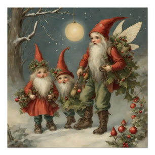 Sprookje Kerstmis Gnome Familie in Winterbos Perfect Poster