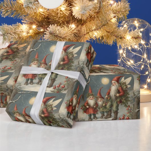 Sprookje Kerstmis Gnome Familie, Winterbos Cadeaupapier (Feestdagen)