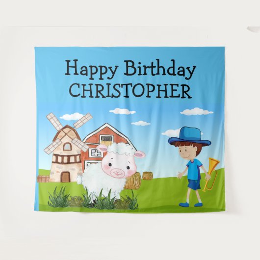 Sprookje Kleine JONGEN BLAUW Wandkleed (Voorkant (horizontaal))