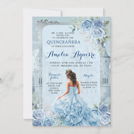 Sprookje Koninklijk Kasteel Lichtblauw Quinceañera Kaart (Voorkant)