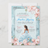 Sprookje Koninklijk Kasteel Roze Blauw Quinceañera Kaart (Voorkant)