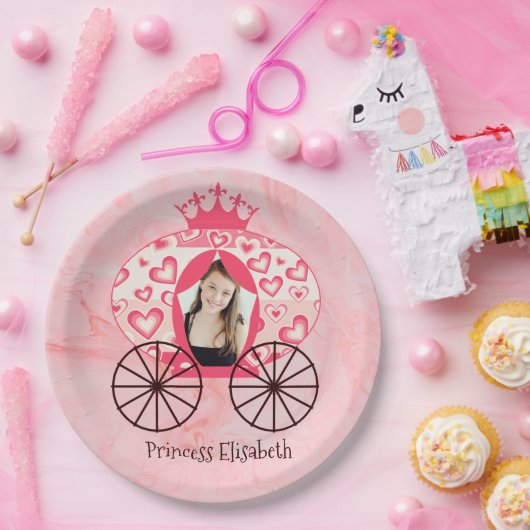 Sprookje Koninklijke Prinses Carriage Meisje Verja Papieren Bordje (Feest)