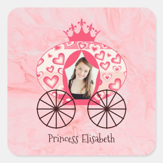 Sprookje Koninklijke Prinses Carriage Meisje Verja Vierkante Sticker (Voorkant)