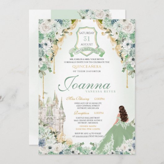 Sprookje Koninklijke Prinses Licht Mint Groene Qui Kaart (Voorkant / Achterkant)