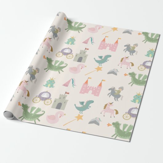 Sprookje Leuke Draak Cadeaupapier (Uitgerold)
