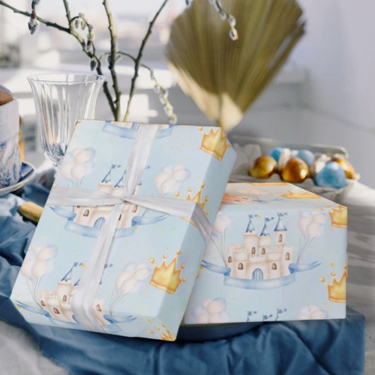 Sprookje magisch kasteel goud kroon blauwe ballonn cadeaupapier