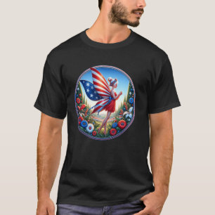 Sprookje Met Amerikaanse Vlag Vleugels In Bloement T-shirt