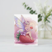 Sprookje met een glas Strawberry Punch Fantasy Briefkaart (Staand voorkant)