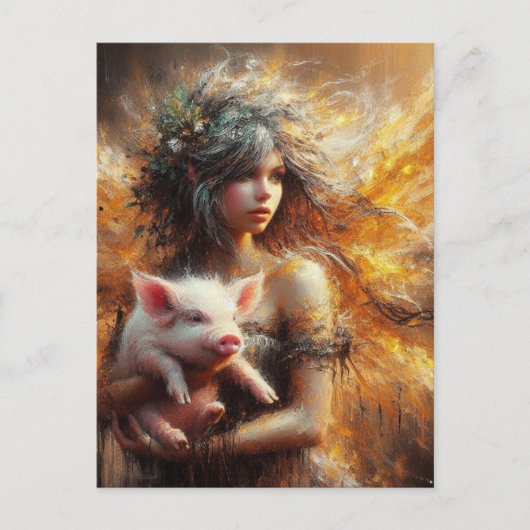 Sprookje met een jong varken briefkaart (Voorkant)