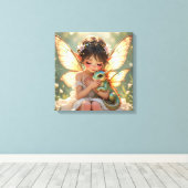 Sprookje met fee en draak | Chibi Anime Canvas Afdruk (Insitu (Houten vloer))