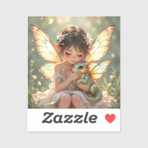 Sprookje met fee en draak Chibi anime Sticker