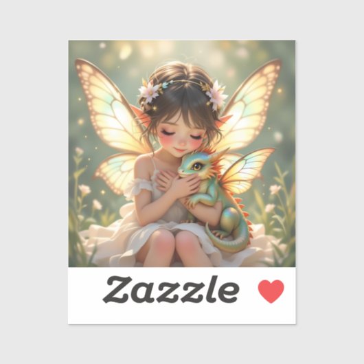Sprookje met fee en draak | Chibi anime Sticker (Vel)
