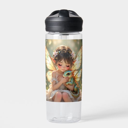 Sprookje met fee en draak | Chibi Anime Waterfles (Voorkant)