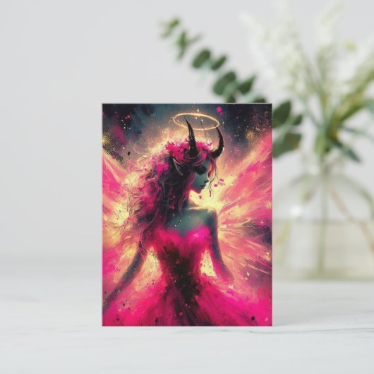 Sprookje met hoorns die haar Halo omhoog houden in Briefkaart (Staand voorkant)