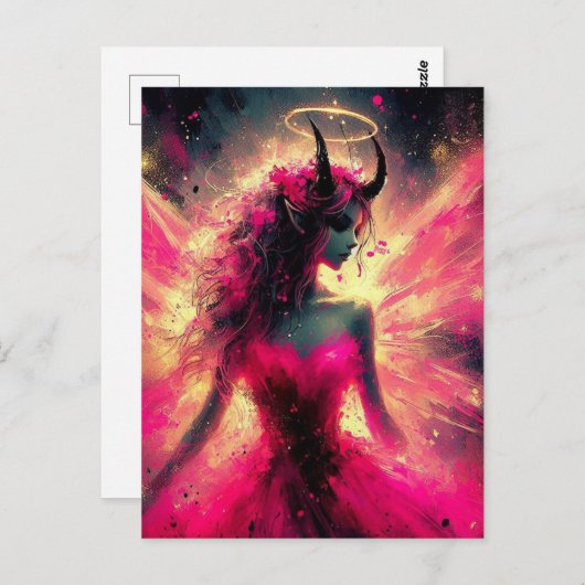 Sprookje met hoorns die haar Halo omhoog houden in Briefkaart (Voorkant / Achterkant)