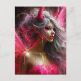 Sprookje met hoorns in een felroze jurk briefkaart