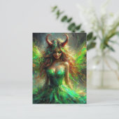 Sprookje met hoorns in een groene jurk briefkaart (Staand voorkant)