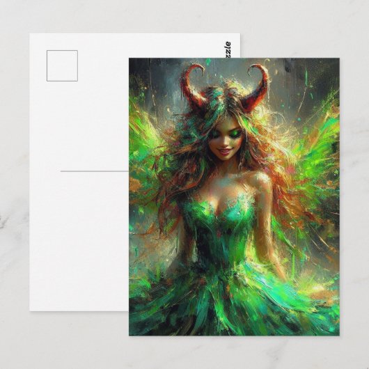 Sprookje met hoorns in een groene jurk briefkaart (Voorkant / Achterkant)