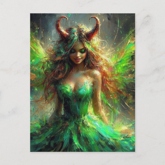 Sprookje met hoorns in een groene jurk briefkaart (Voorkant)