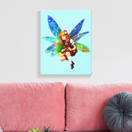 Sprookje met instrument op Solid Blue Canvas Afdruk (Insitu (Woonkamer))