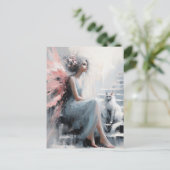 Sprookje met witte kat op de trap briefkaart (Staand voorkant)