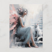 Sprookje met witte kat op de trap briefkaart (Voorkant)