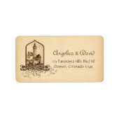 Sprookje middeleeuws kasteel bruiloft retour adres etiket (Voorkant)