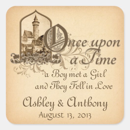 Sprookje middeleeuws kasteel eenmaal op bruiloft z vierkante sticker (Voorkant)