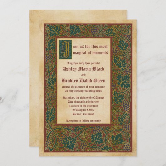 Sprookje Middeleeuws Verlicht Manuscript Bruiloft Kaart (Voorkant / Achterkant)