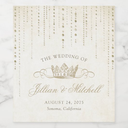 Sprookje Mousserende Wijn Gouden Kroon Bruiloft Wijn Etiket (Enkel label)