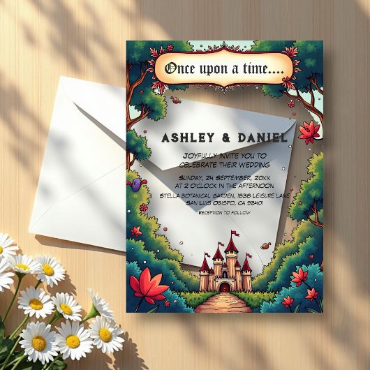 Sprookje Once Upon A Time Castle Woodland Wedding Acryl Uitnodigingen