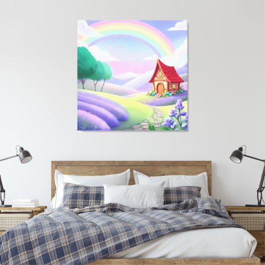 Sprookje onder de regenboog canvas afdruk (Insitu (Slaapkamer))