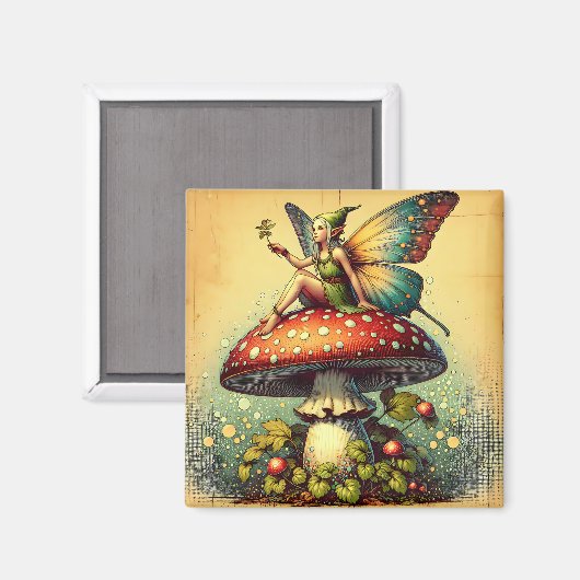  Sprookje op een Retro Mushroom Sprookje Magneet (Voorkant / Achterkant)
