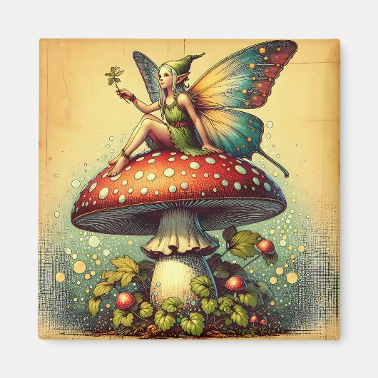  Sprookje op een Retro Mushroom Sprookje Magneet (Voorkant)