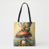  Sprookje op een Retro Mushroom Sprookje Tote Bag (Voorkant)