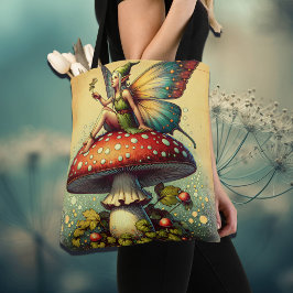  Sprookje op een Retro Mushroom Sprookje Tote Bag