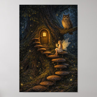Sprookje op Paddenstoelen Trap-Betoverde Boomhut Poster