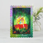 Sprookje op rode bloem Paars Geel Groen Glitters Kaart (Staand voorkant)