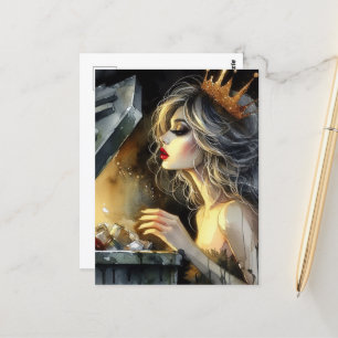 Sprookje op zoek in een vuilnisbak briefkaart