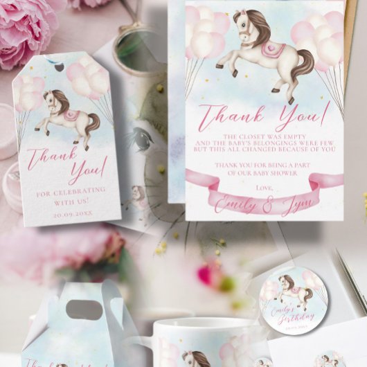 Sprookje Pony Stars Roze Ballons Baby shower Kaart