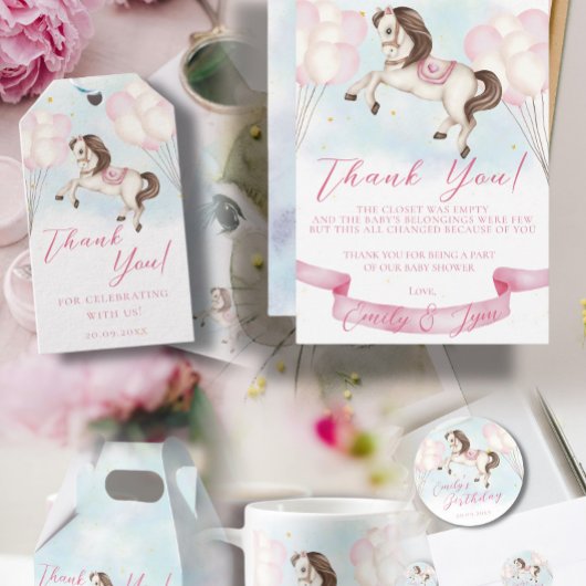 Sprookje Pony Stars Roze Ballons Baby shower Kaart