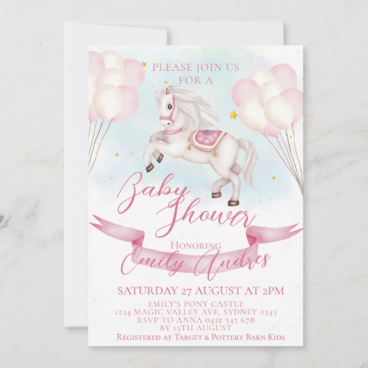 Sprookje Pony Stars Roze Ballons Baby shower Kaart (Voorkant)